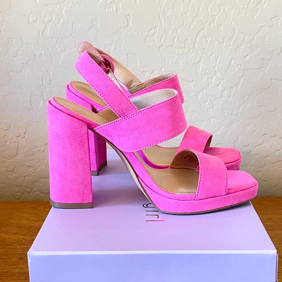 New Madden Girl 6.5 Platform Heels Sandals Pink Mine Fabric Faux Suede with Box - Picture 8 of 11